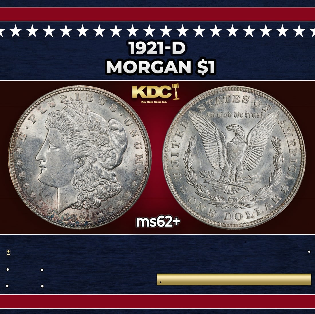 1921-d Morgan Dollar $1 Grades ms62+: 1921-d Morgan Dollar $1 Grades ms62+. Historic precious metal trends is causing increased spot pricing by the day. On auctions with set openings, we are doing our best to have items priced at their ma