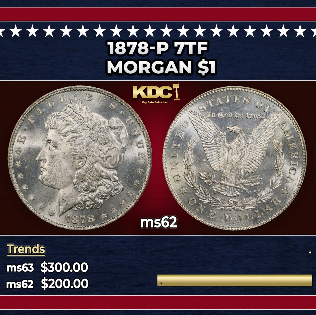 1878-p 7tf Morgan Dollar $1 Grades ms62 (1 of 3)