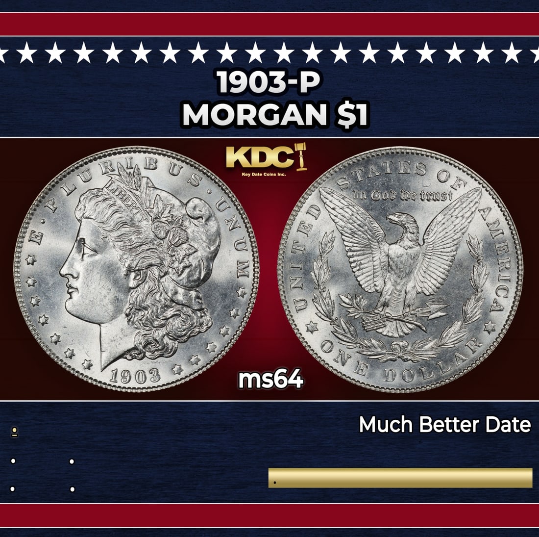 1903-p Morgan Dollar $1 Grades ms64: 1903-p Morgan Dollar $1 Grades ms64. Historic precious metal trends is causing increased spot pricing by the day. On auctions with set openings, we are doing our best to have items priced at their mar