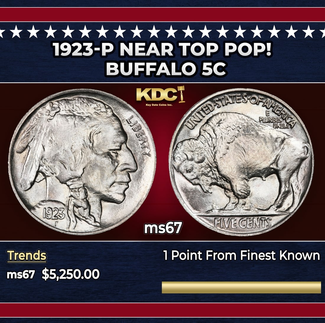 1923-p Buffalo Nickel Near Top Pop! 5c ms67 SEGS: 1923-p Near Top Pop! Buffalo Nickel 5c ms67 SEGS. Historic precious metal trends is causing increased spot pricing by the day. On auctions with set openings, we are doing our best to have items priced