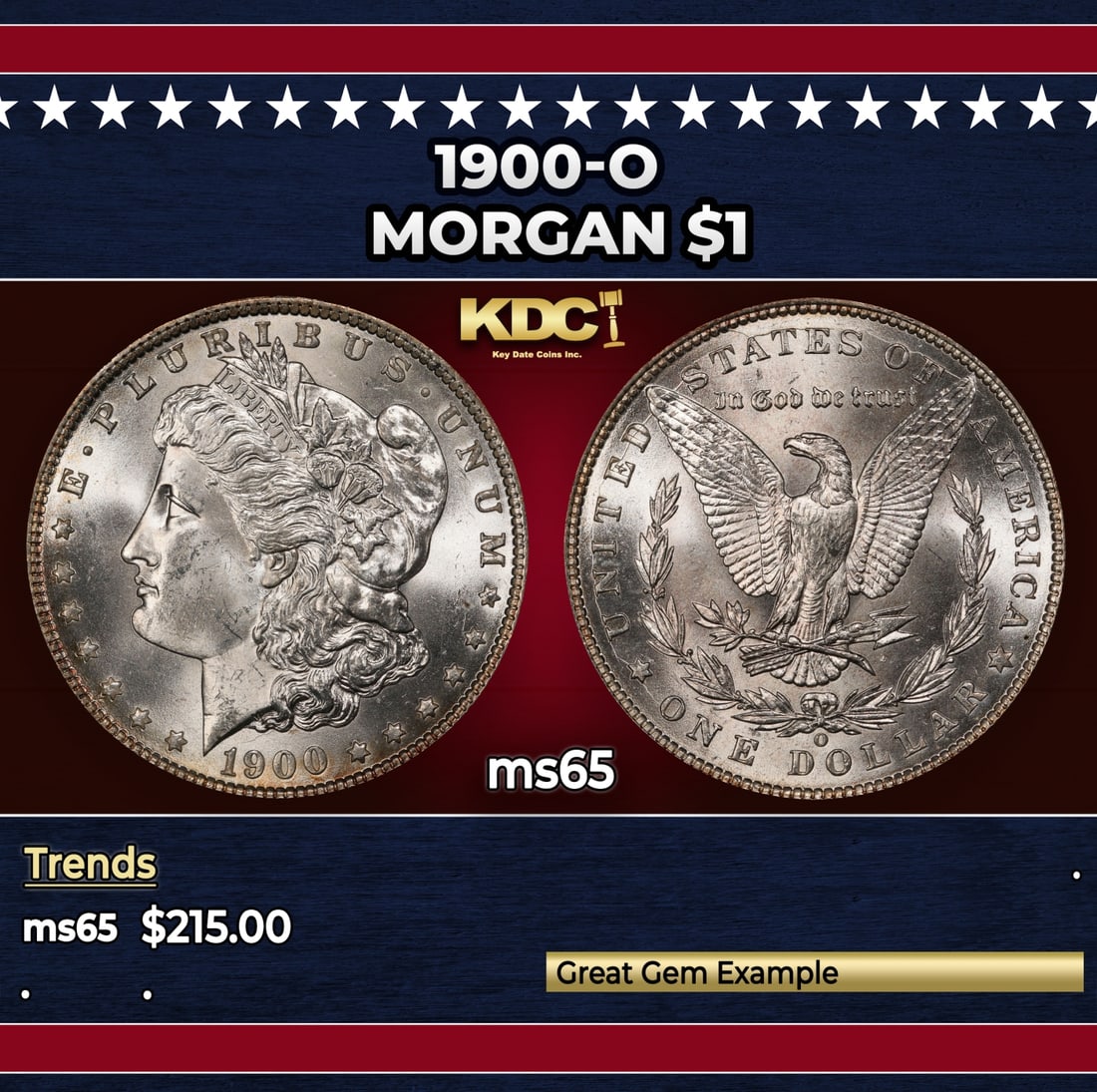 1900-o Morgan Dollar $1 Grades ms65: 1900-o Morgan Dollar $1 Grades ms65. Historic precious metal trends is causing increased spot pricing by the day. On auctions with set openings, we are doing our best to have items priced at their mar