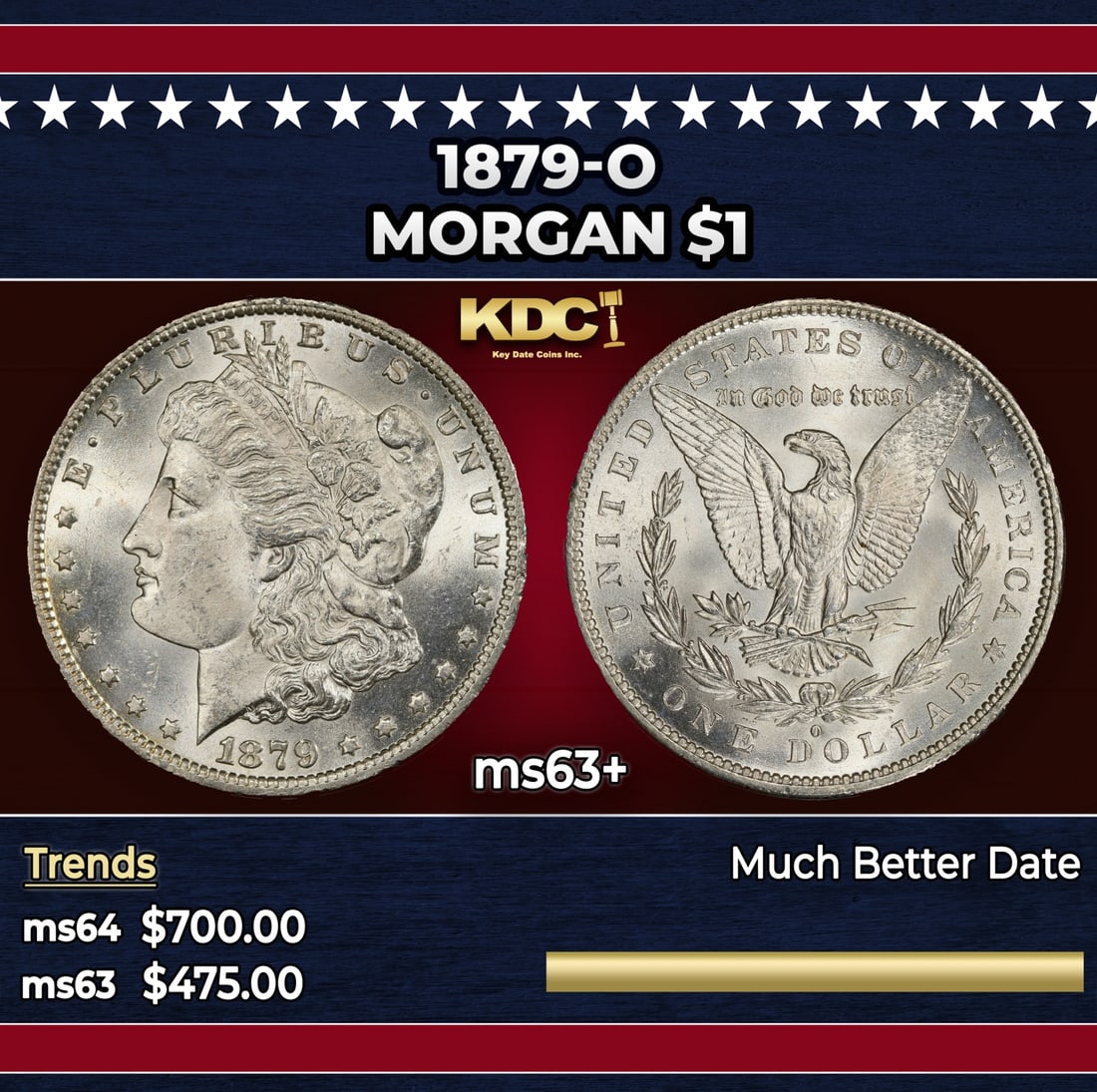 1879-o Morgan Dollar $1 Grades ms63+ (1 of 3)