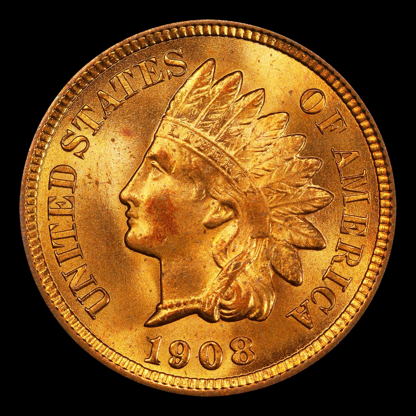 1908 Indian Cent . 1c Grades ms65 rd - 2