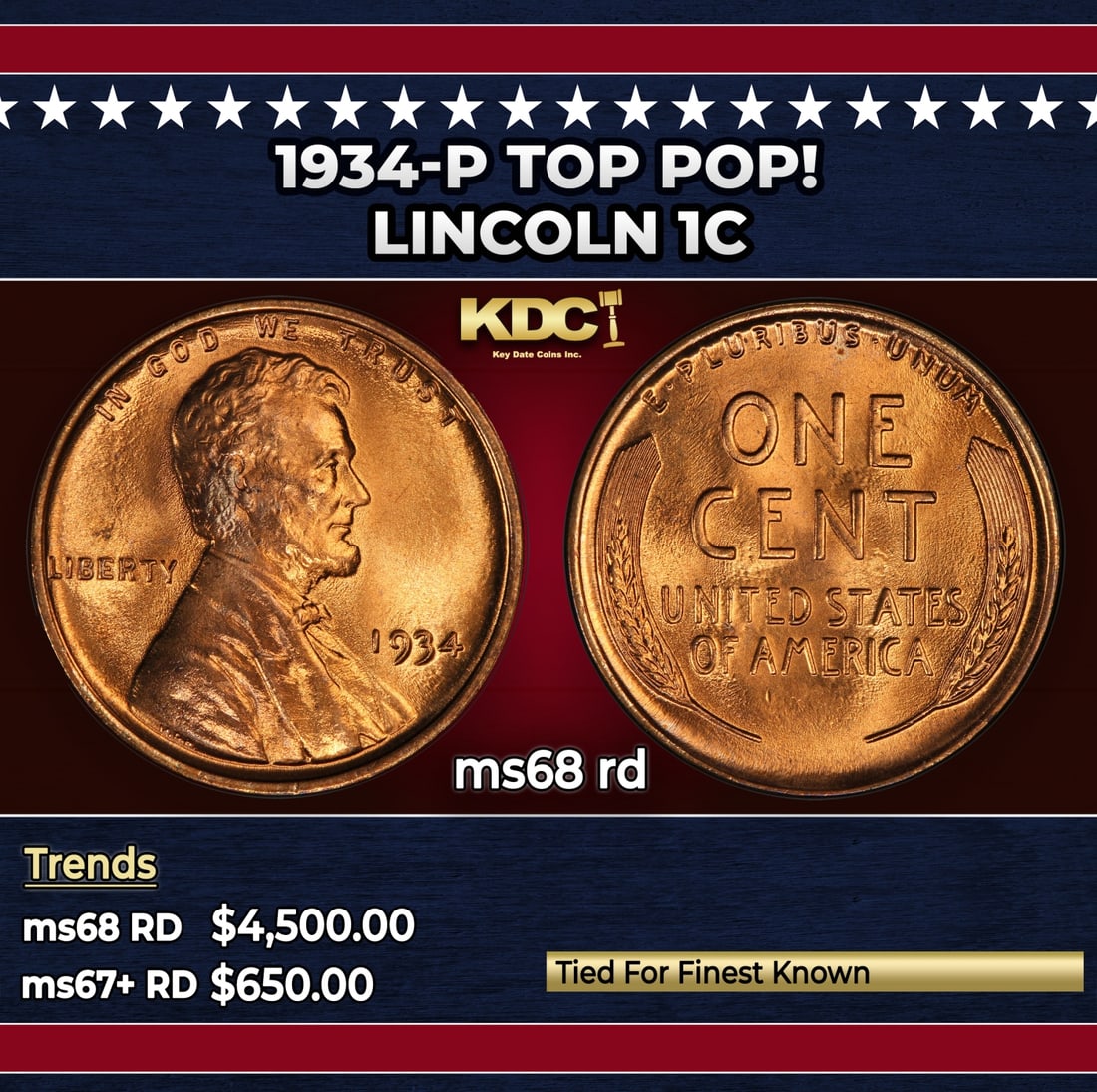 1934-p Lincoln Cent TOP POP! 1c ms68 rd SEGS: 1934-p TOP POP! Lincoln Cent 1c ms68 rd SEGS. Historic precious metal trends is causing increased spot pricing by the day. On auctions with set openings, we are doing our best to have items priced at