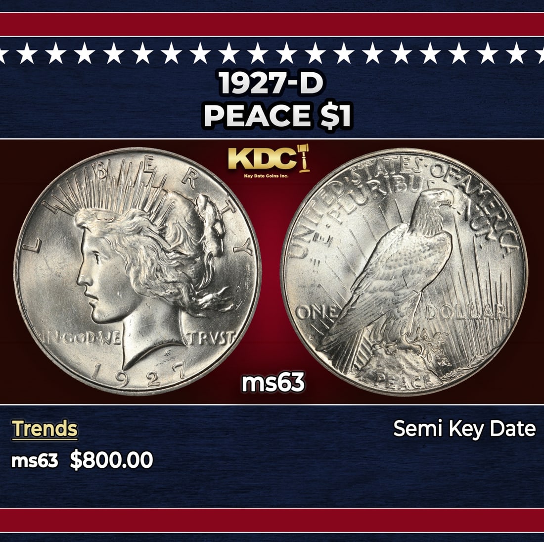1927-d Peace Dollar $1 Grades ms63 (1 of 3)