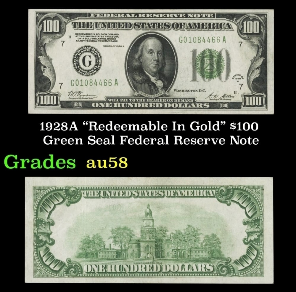 1928A $100 Green Seal Federal Reserve Note Grades Choice AU/BU Slider (1 of 3)
