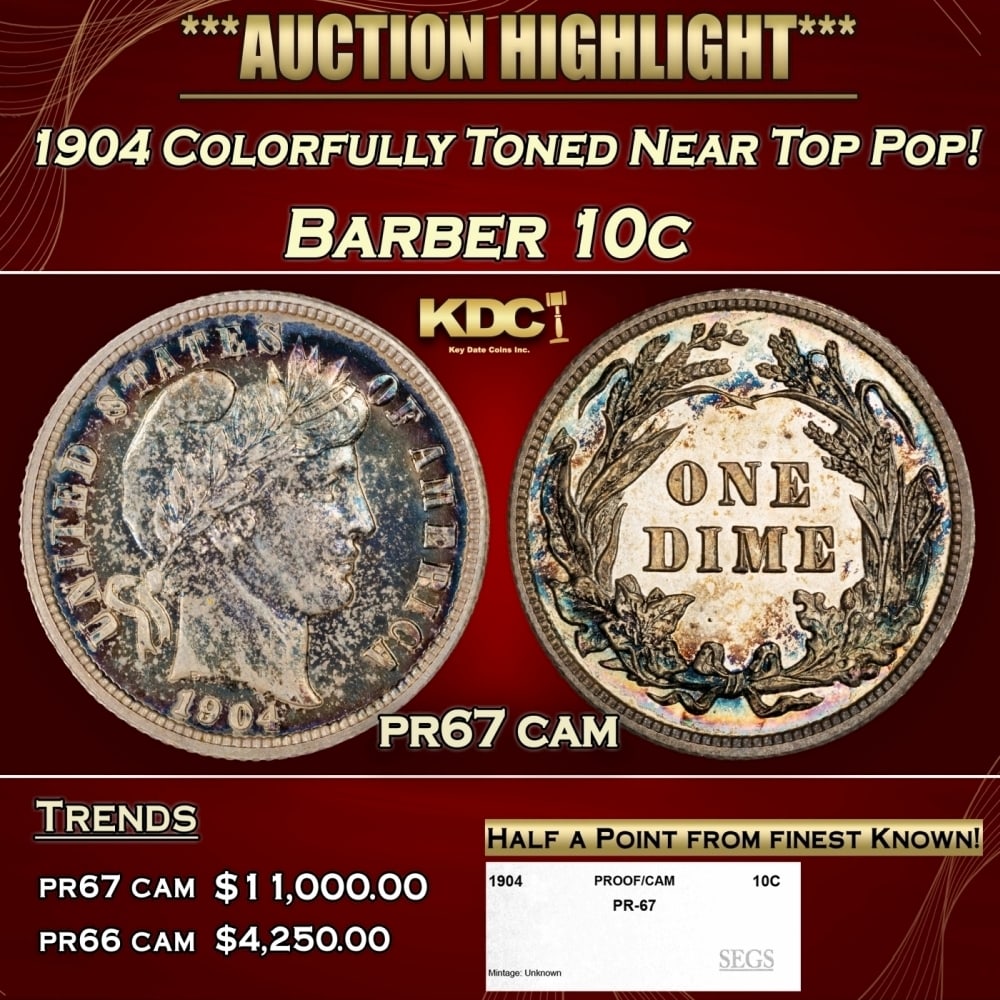 1904 Proof Barber Dime Colorfully Toned Near Top Pop! 10c pr67 cam SEGS (1 of 4)