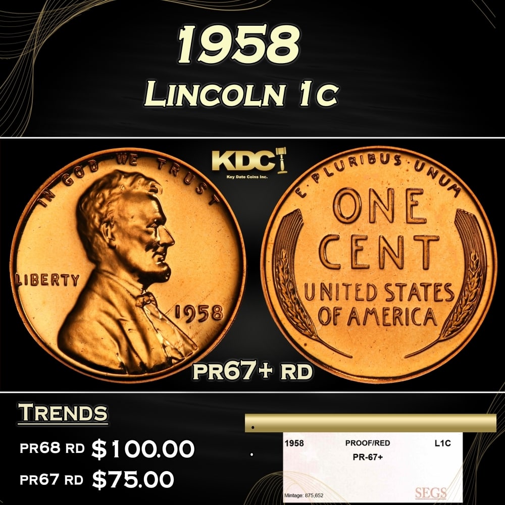 1958 Proof Lincoln Cent 1c pr67+ rd SEGS (1 of 4)