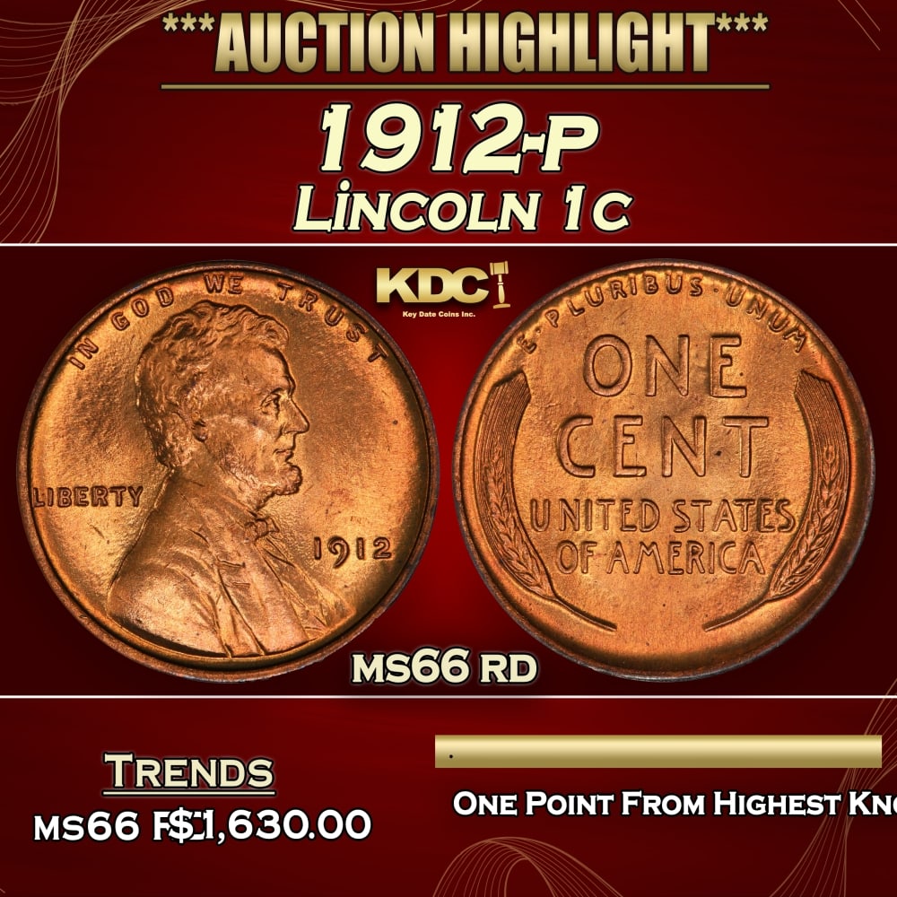 1912-p Lincoln Cent 1c ms66 rd SEGS (1 of 4)