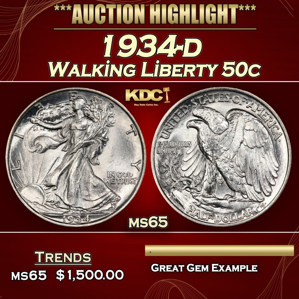 1934-d Walking Liberty Half Dollar 50c ms65 SEGS: 1934-d Walking Liberty Half Dollar 50c ms65 SEGS. 0