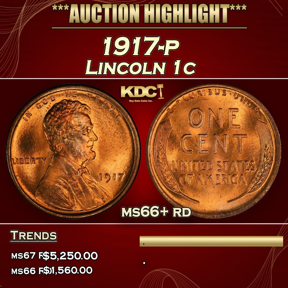 1917-p Lincoln Cent 1c ms66+ rd SEGS (1 of 4)