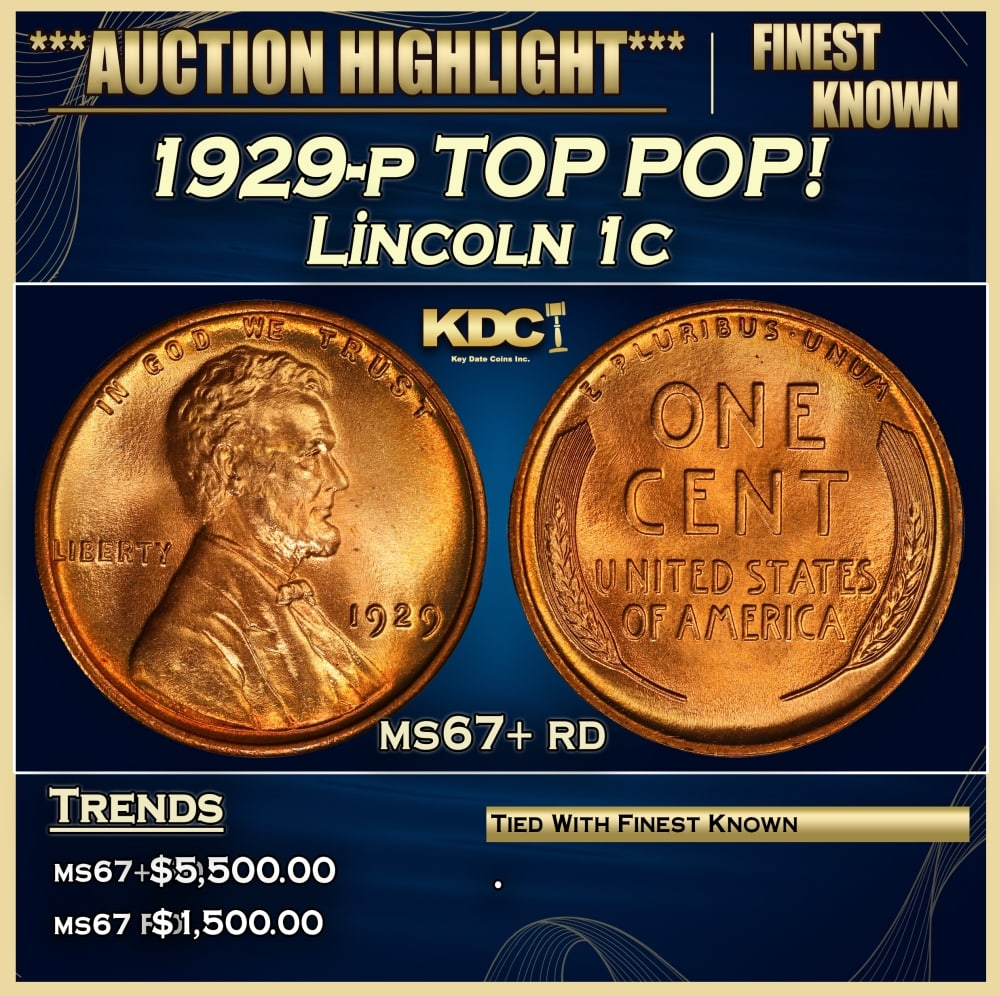 1929-p Lincoln Cent TOP POP! 1c ms67+ rd SEGS (1 of 4)