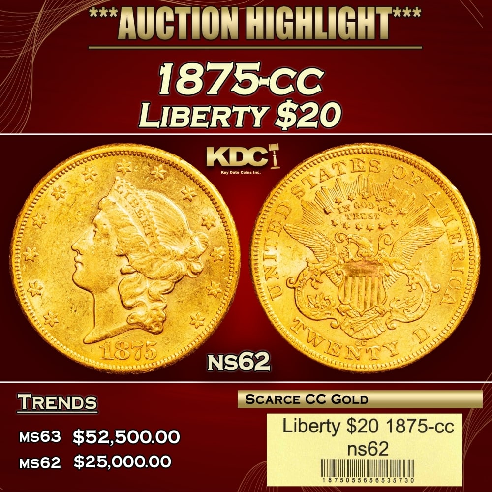 1875-cc Gold Liberty Double Eagle $20 ns62 USCG: 1875-cc Gold Liberty Double Eagle $20 ns62 USCG. 0