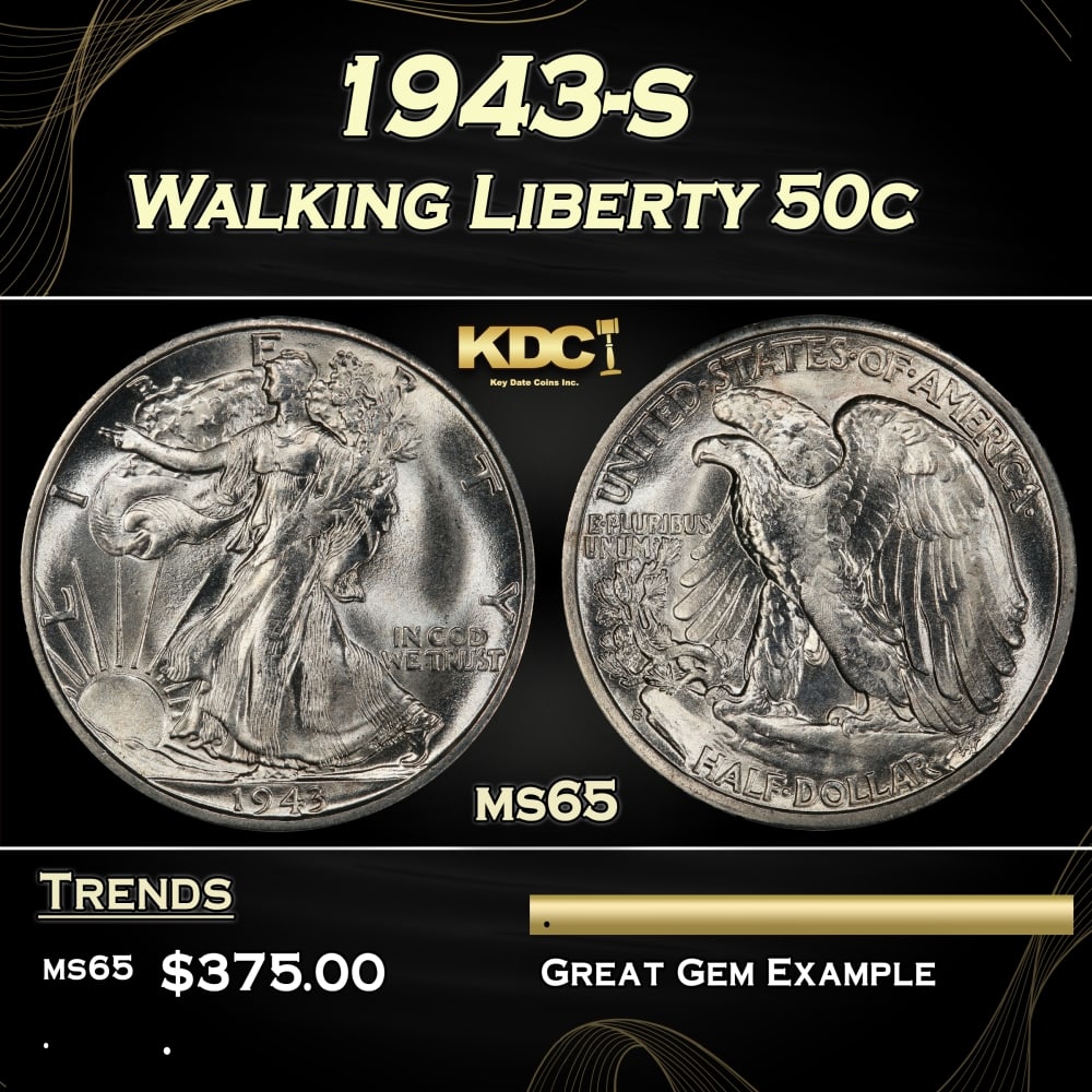 1943-s Walking Liberty Half Dollar 50c Grades ms65 (1 of 3)