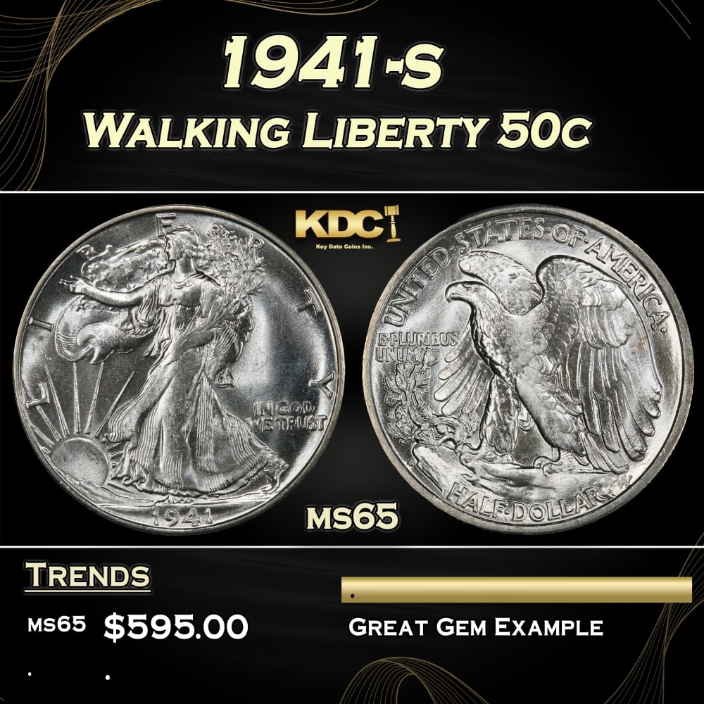 1941-s Walking Liberty Half Dollar 50c Grades ms65 (1 of 3)