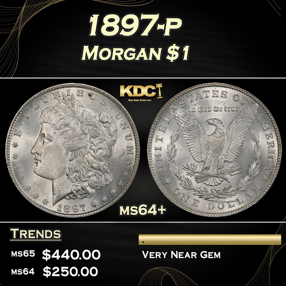 1897-p Morgan Dollar $1 Grades ms64+ (1 of 3)