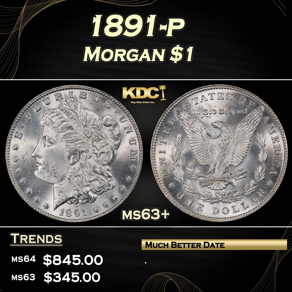 1891-p Morgan Dollar $1 Grades ms63+ (1 of 3)