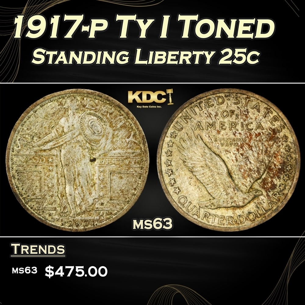 1917-p Ty I Standing Liberty Quarter Toned 25c Grades ms63 (1 of 3)