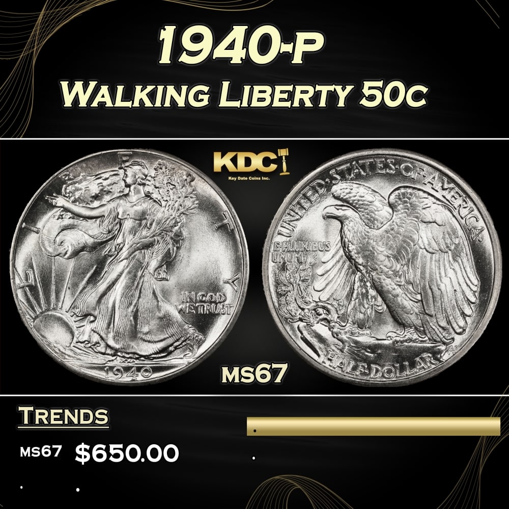 1940-p Walking Liberty Half Dollar 50c ms67 SEGS (1 of 4)