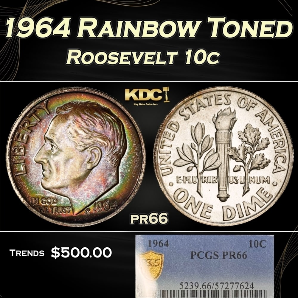 PCGS 1964 Proof Roosevelt Dime Rainbow Toned 10c pr66 PCGS (1 of 5)