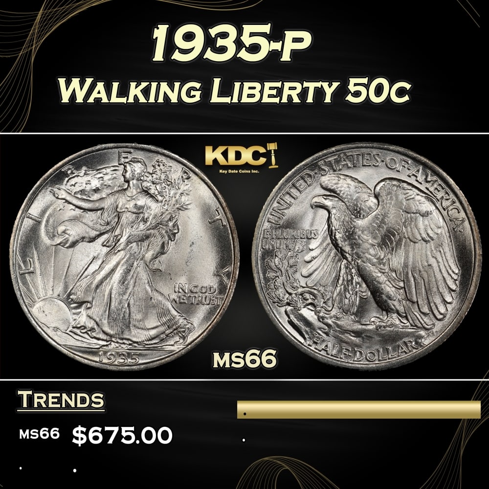 1935-p Walking Liberty Half Dollar 50c Grades ms66 (1 of 3)