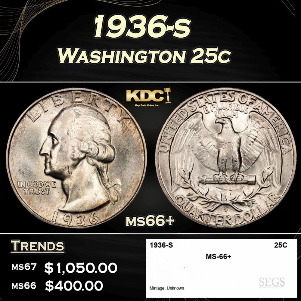 1936-s Washington Quarter 25c ms66+ SEGS (1 of 4)
