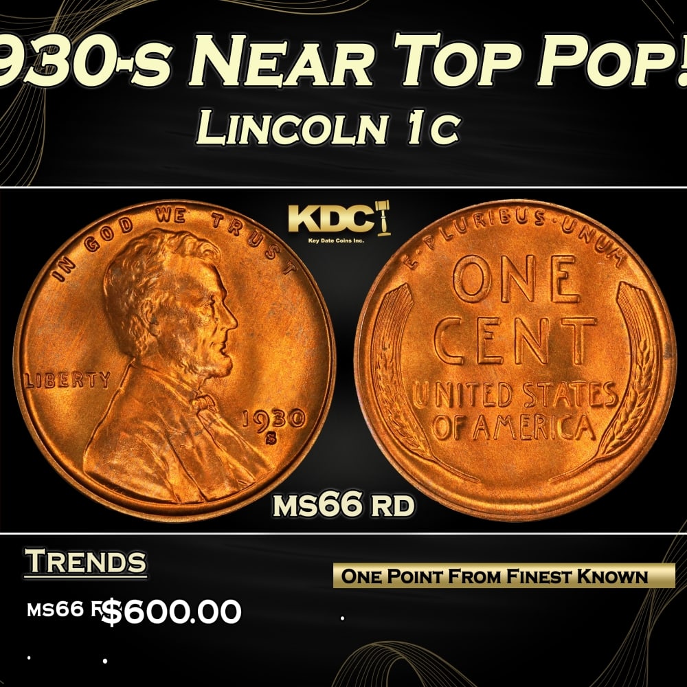 1930-s Lincoln Cent Near Top Pop! 1c Grades ms66 rd (1 of 3)