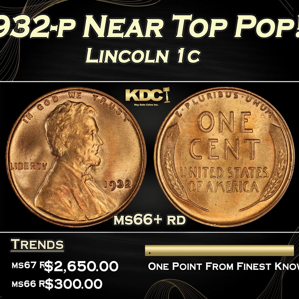 1932-p Lincoln Cent Near Top Pop! 1c ms66+ rd SEGS (1 of 4)