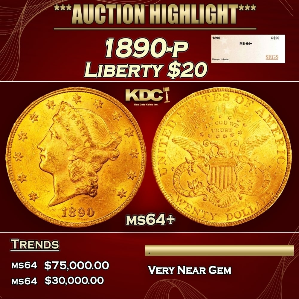 1890-p Gold Liberty Double Eagle $20 ms64+ SEGS: 1890-p Gold Liberty Double Eagle $20 ms64+ SEGS. 0