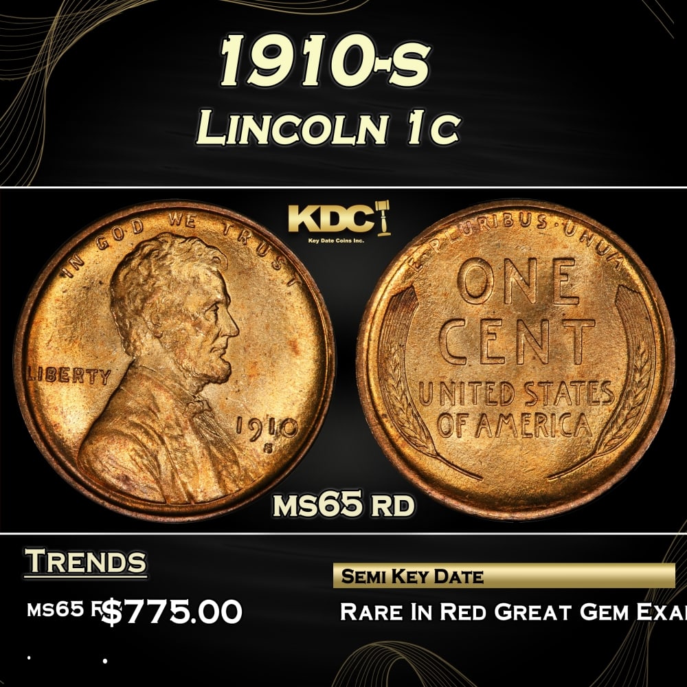 1910-s Lincoln Cent 1c Grades ms65 rd (1 of 3)