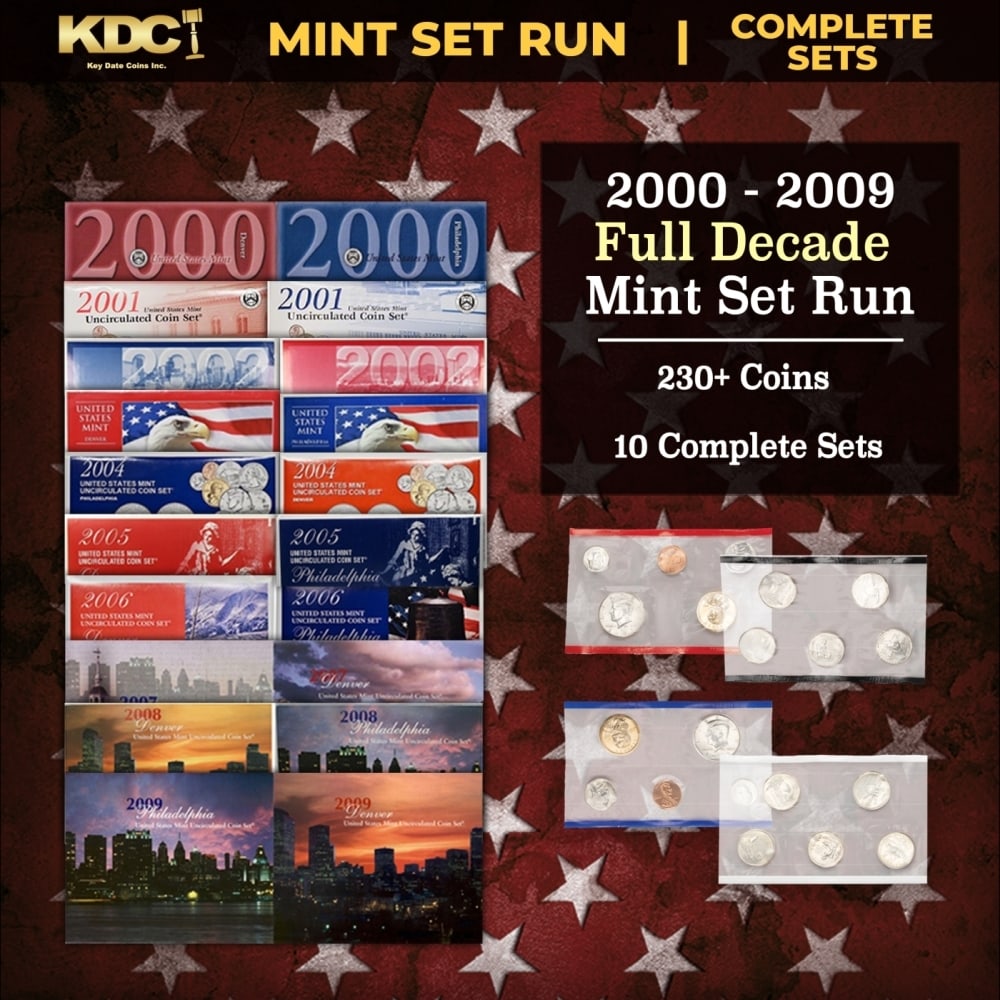 2000-2009 Full Decade Mint Set Run - 238 Coins, 10 Complete Sets: 2000-2009 Full Decade Mint Set Run - 238 Coins, 10 Complete Sets. 2000-2009 Full Decade Mint Set Run - 238 Coins, 10 Complete Sets. The 2009 mint and proof sets had the highest number of coins and hig