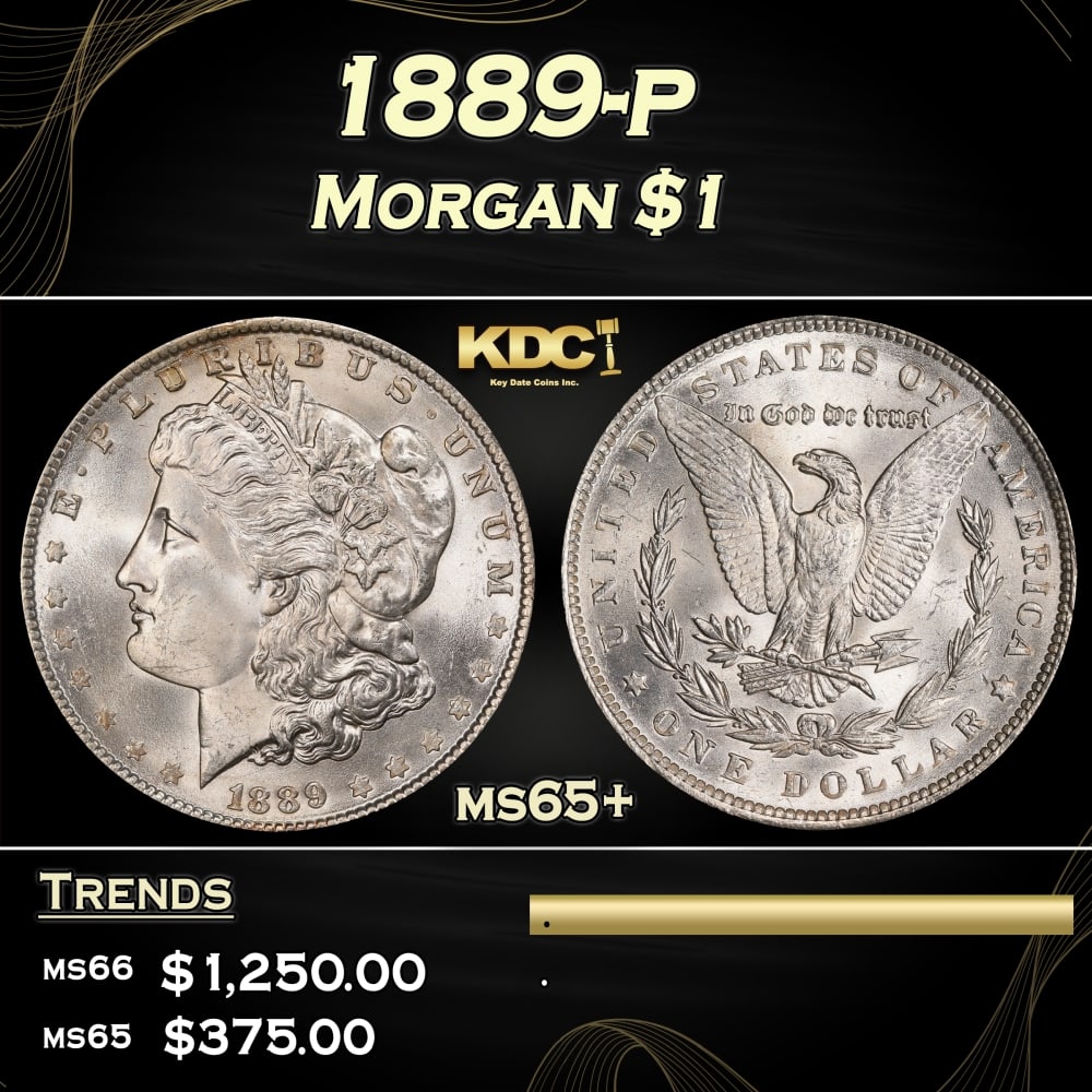 1889-p Morgan Dollar $1 Grades ms65+ (1 of 3)