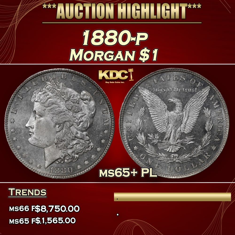 1880-p Morgan Dollar $1 ms65+ PL SEGS: 1880-p Morgan Dollar $1 ms65+ PL SEGS. 0