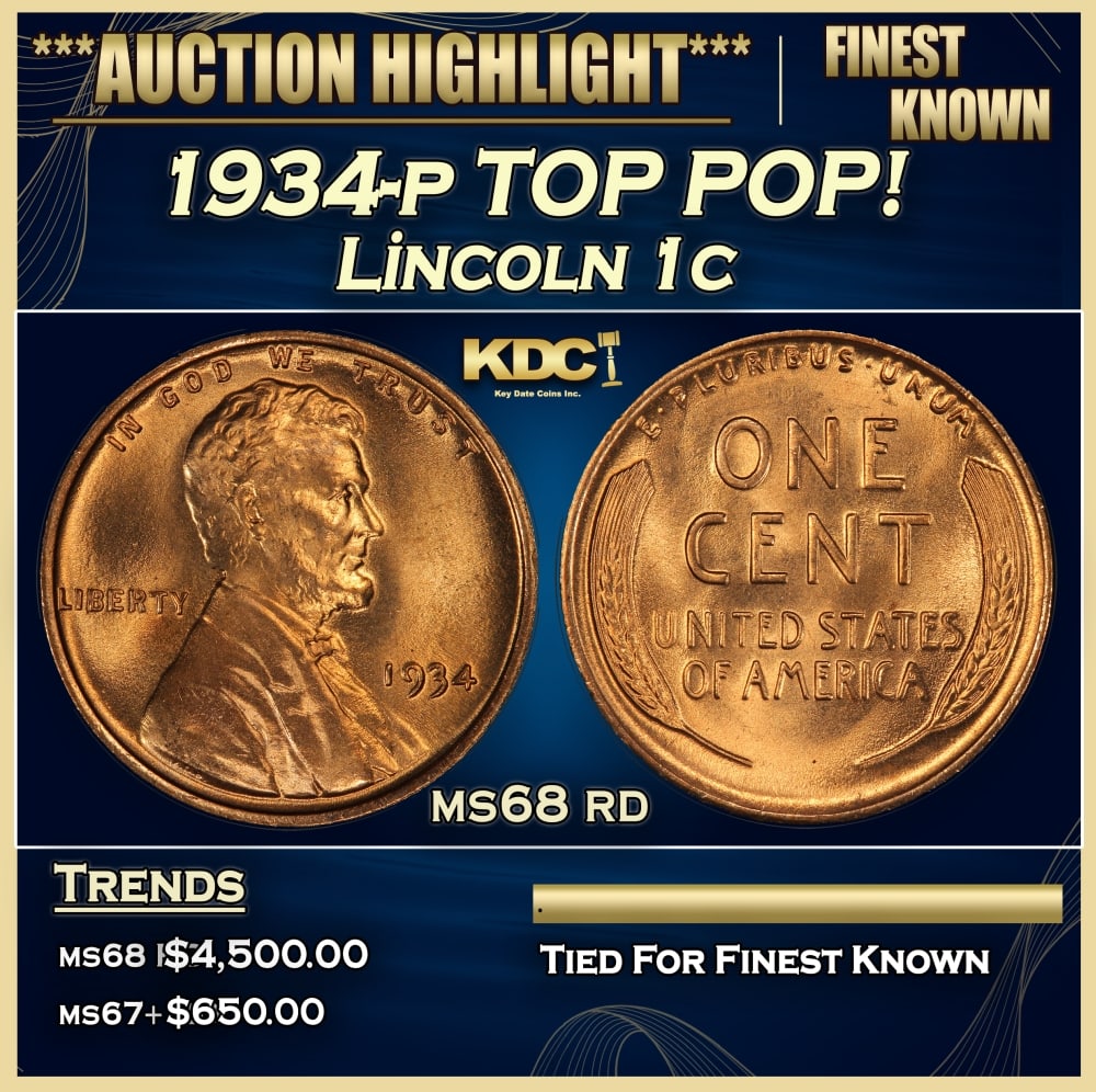 1934-p Lincoln Cent TOP POP! 1c ms68 rd SEGS: 1934-p TOP POP! Lincoln Cent 1c ms68 rd SEGS. 0