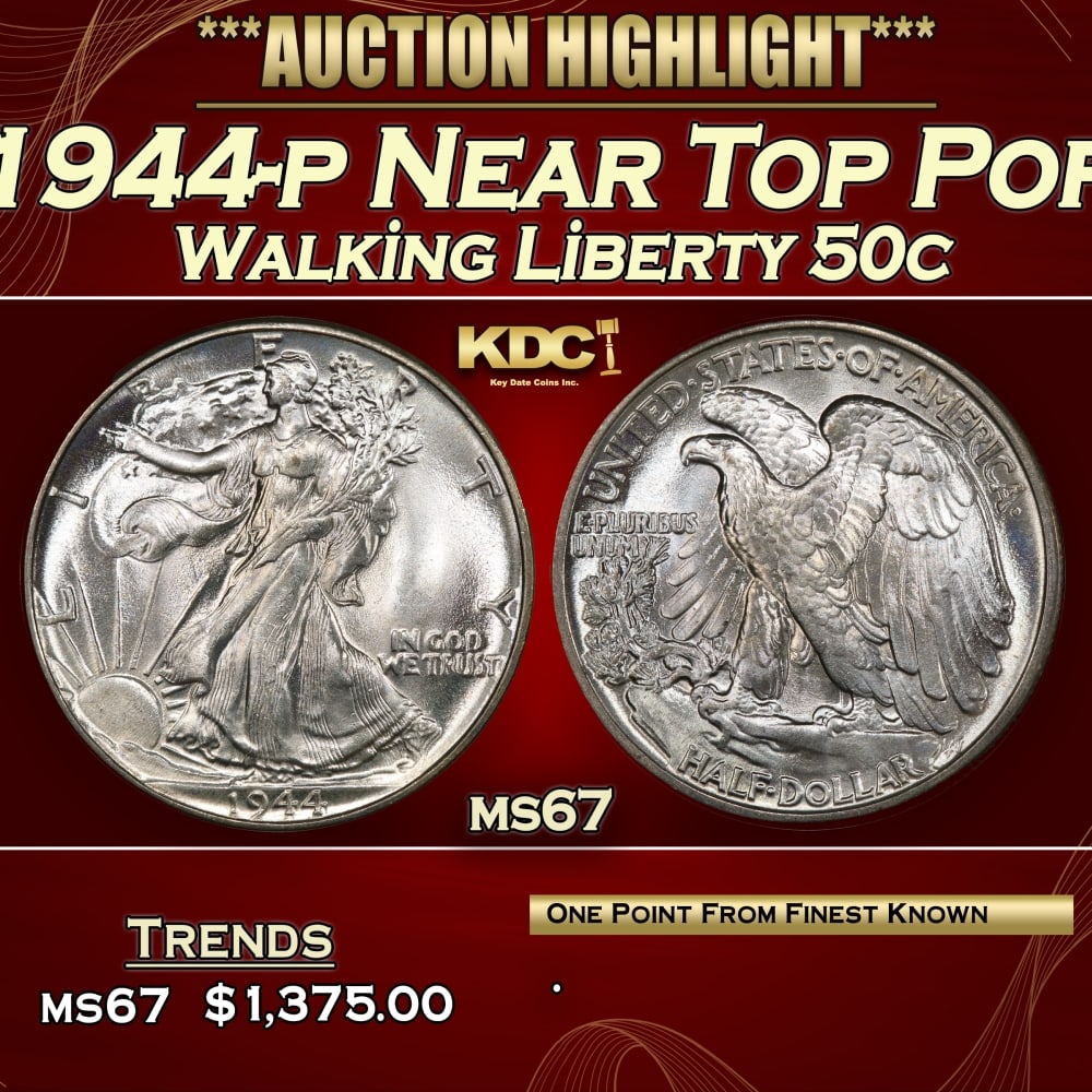 1944-p Walking Liberty Half Dollar Near Top Pop 50c ms67 SEGS: 1944-p Near Top Pop Walking Liberty Half Dollar 50c ms67 SEGS. 0