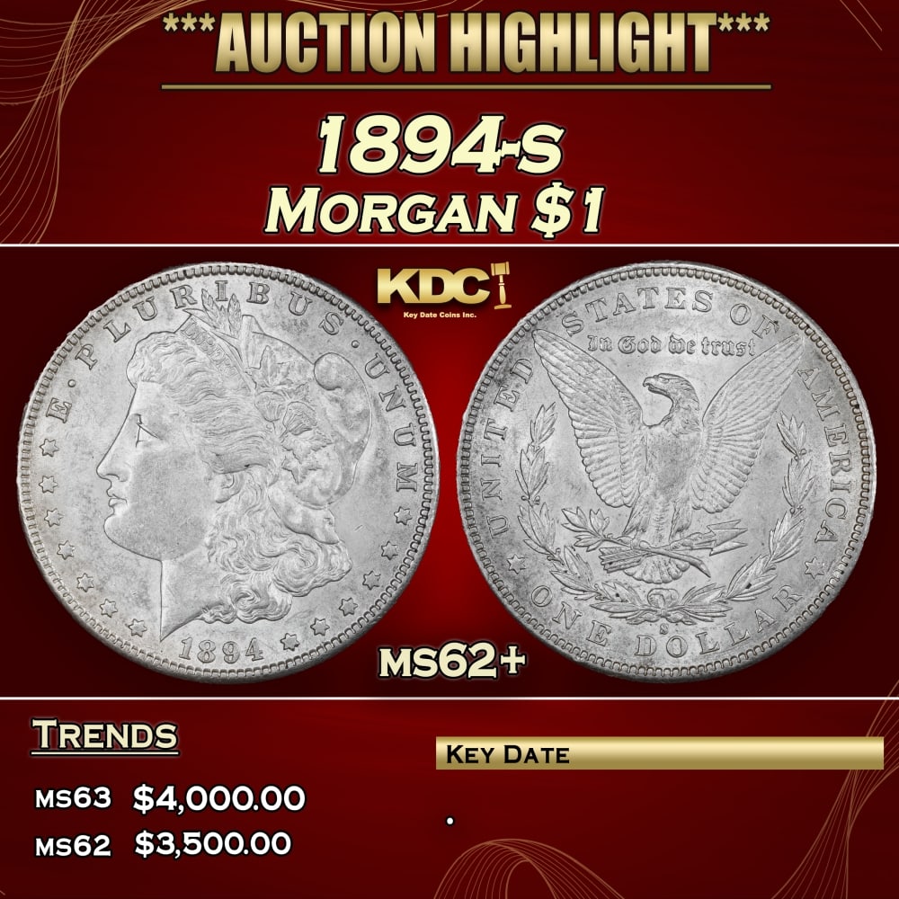 1894-s Morgan Dollar $1 ms62+ USCG: 1894-s Morgan Dollar $1 ms62+ USCG. 0