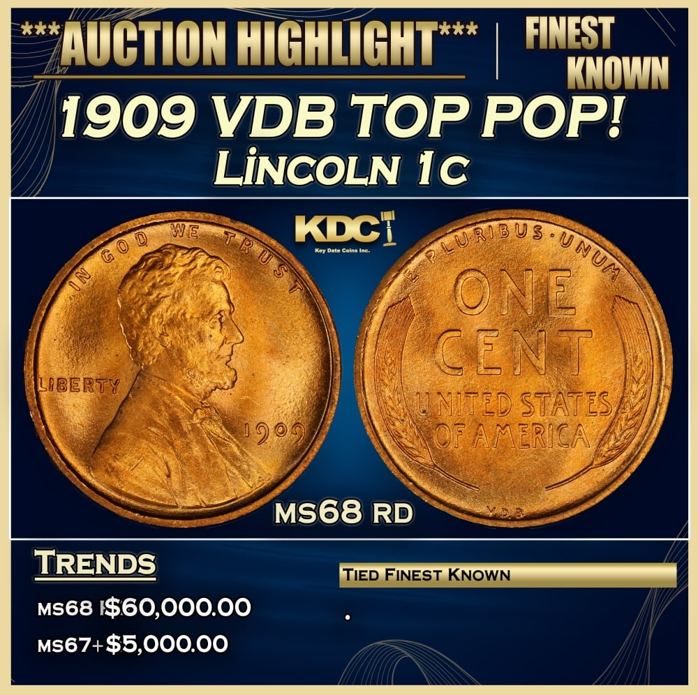 1909 VDB Lincoln Cent TOP POP! 1c ms68 rd SEGS: 1909 VDB TOP POP! Lincoln Cent 1c ms68 rd SEGS. Always sought after date. Always popular. 0