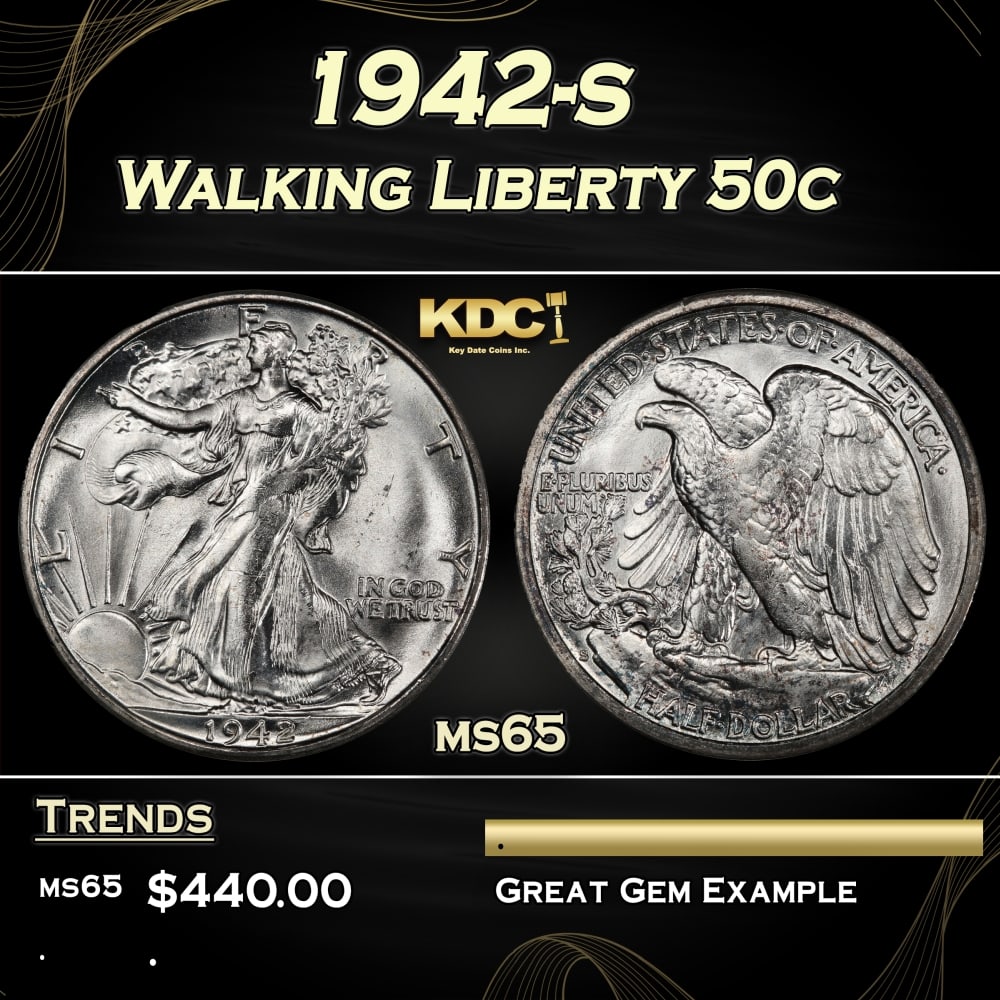 1942-s Walking Liberty Half Dollar 50c Grades ms65 (1 of 3)
