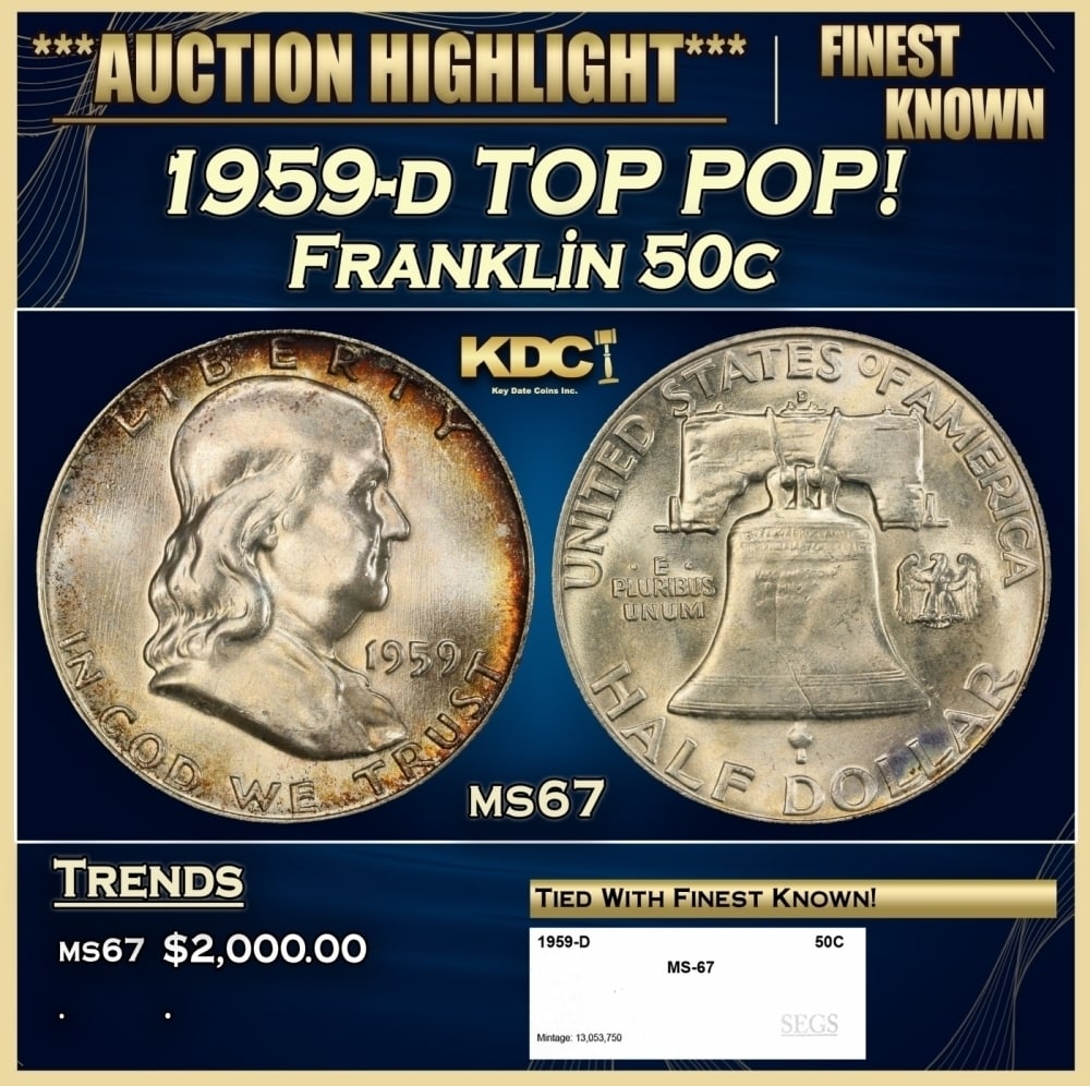 1959-d Franklin Half Dollar TOP POP! 50c ms67 SEGS (1 of 4)