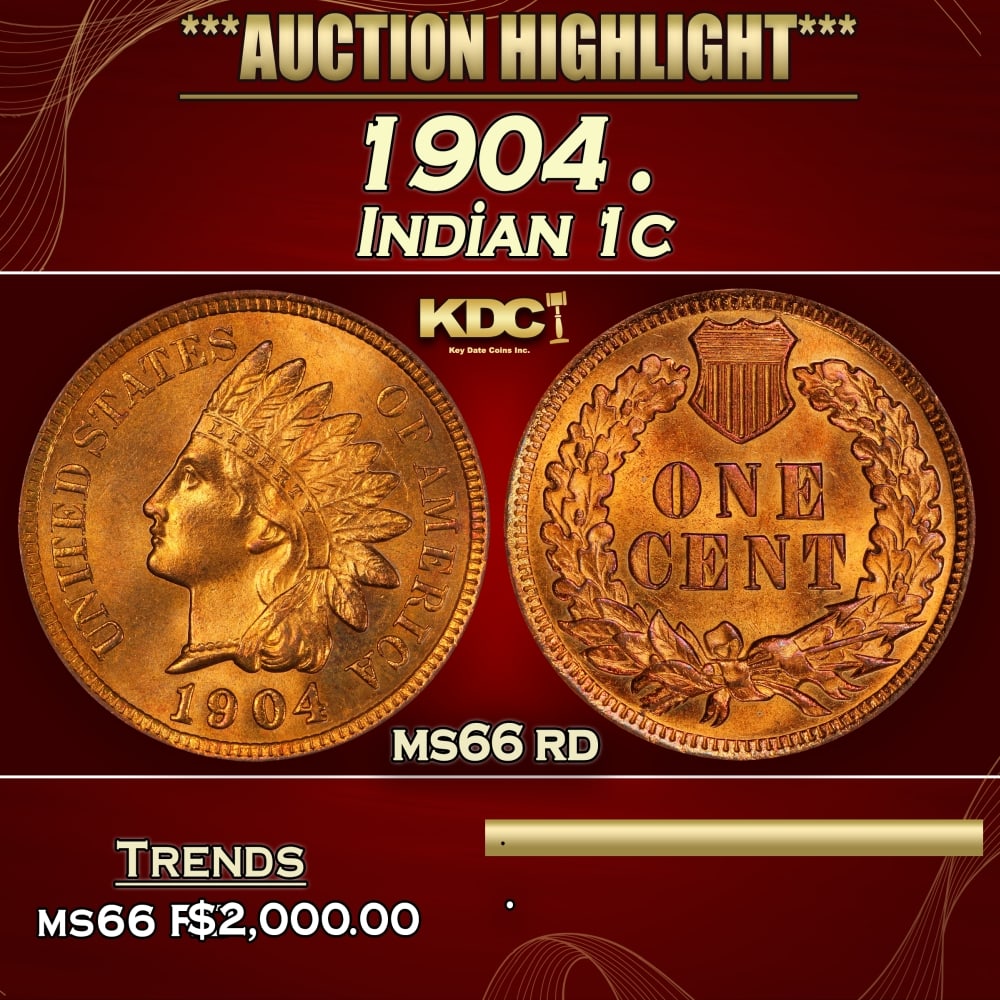 1904 Indian Cent . 1c ms66 rd SEGS (1 of 4)