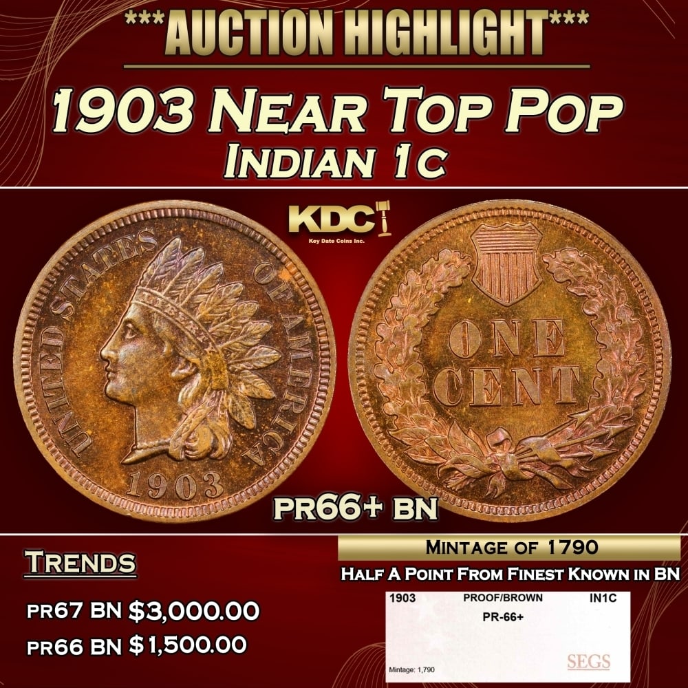 1903 Proof Indian Cent Near Top Pop 1c pr66+ bn SEGS (1 of 4)