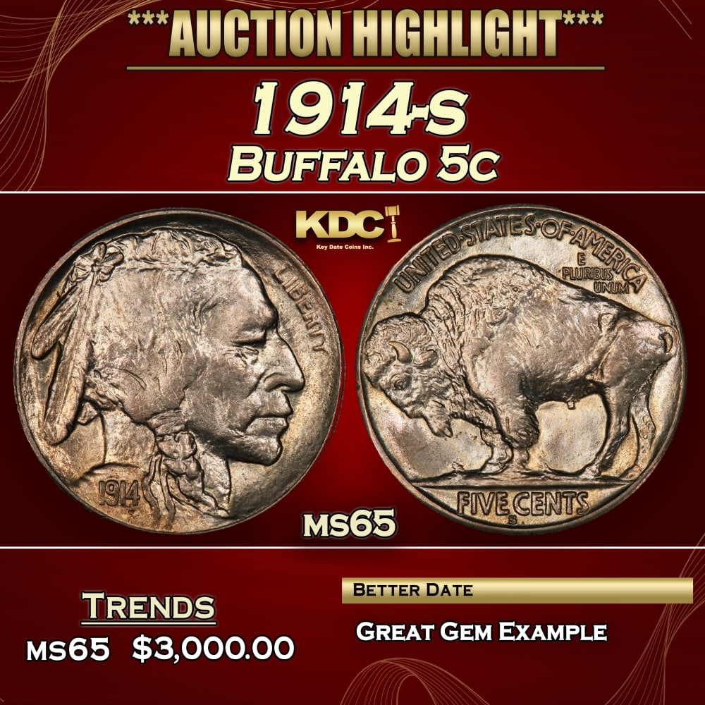 1914-s Buffalo Nickel 5c ms65 SEGS (1 of 4)