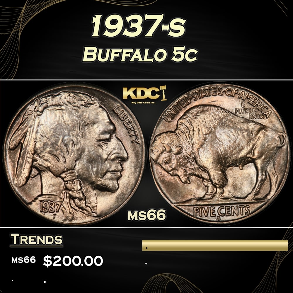 1937-s Buffalo Nickel 5c Grades ms66: 1937-s Buffalo Nickel 5c Grades ms66. 0