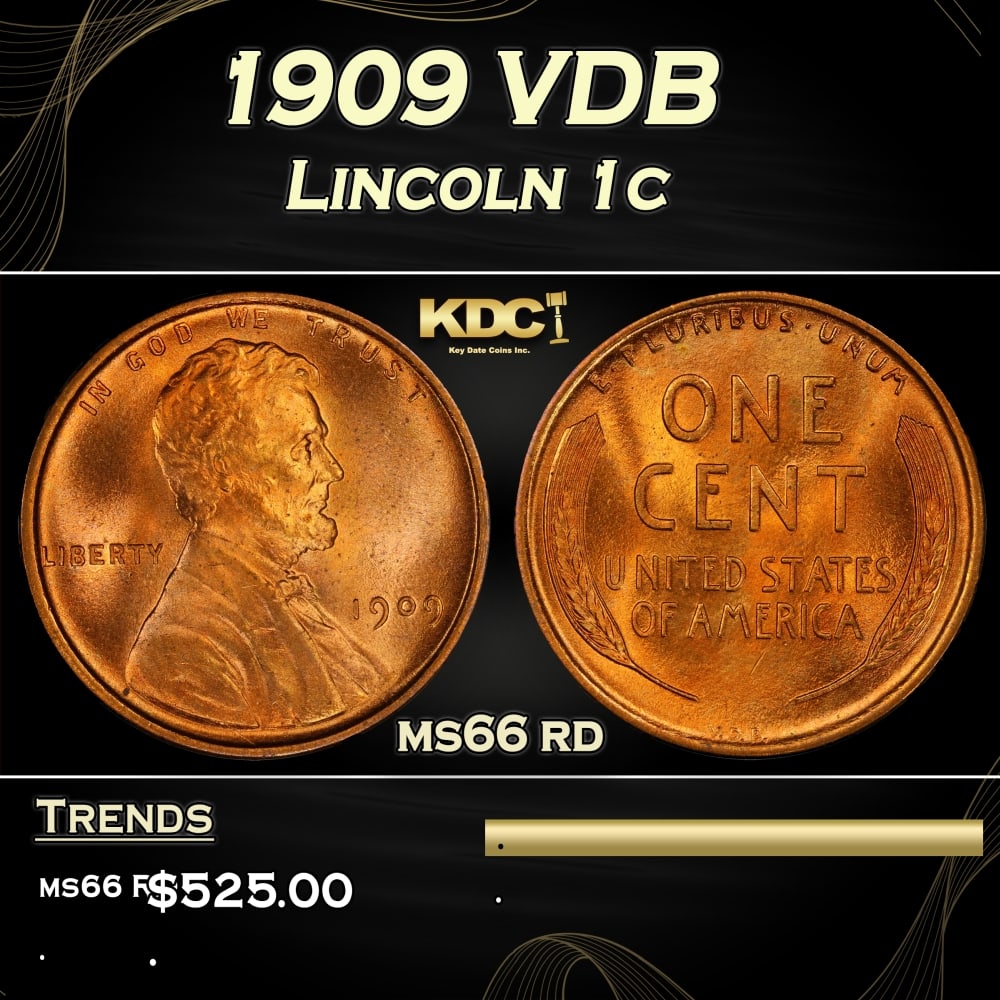 1909 VDB Lincoln Cent 1c Grades ms66 rd (1 of 3)