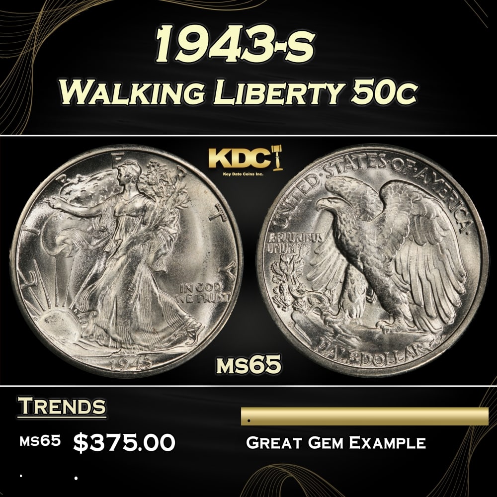 1943-s Walking Liberty Half Dollar 50c Grades ms65 (1 of 3)