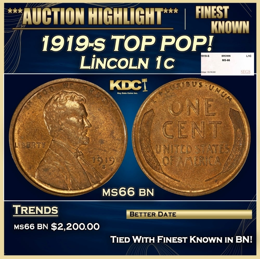 1919-s Lincoln Cent TOP POP! 1c ms66 bn SEGS (1 of 4)