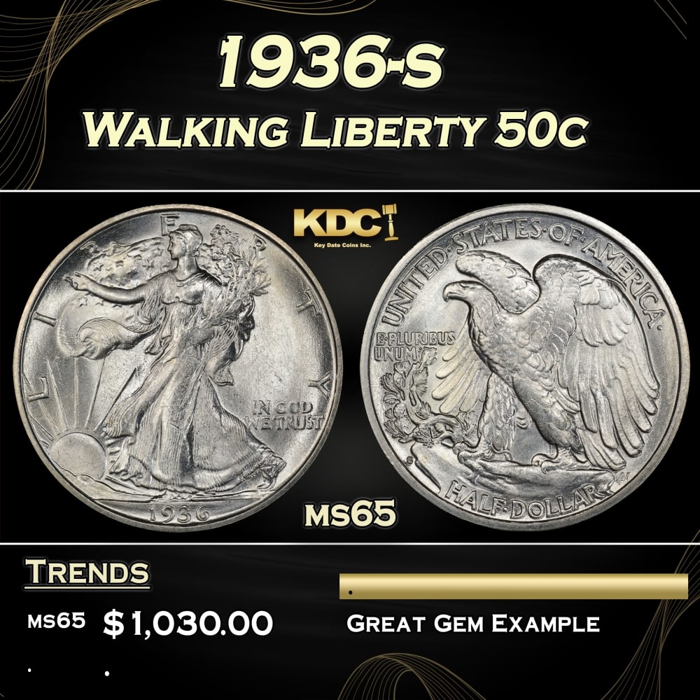 1936-s Walking Liberty Half Dollar 50c Grades ms65 (1 of 3)