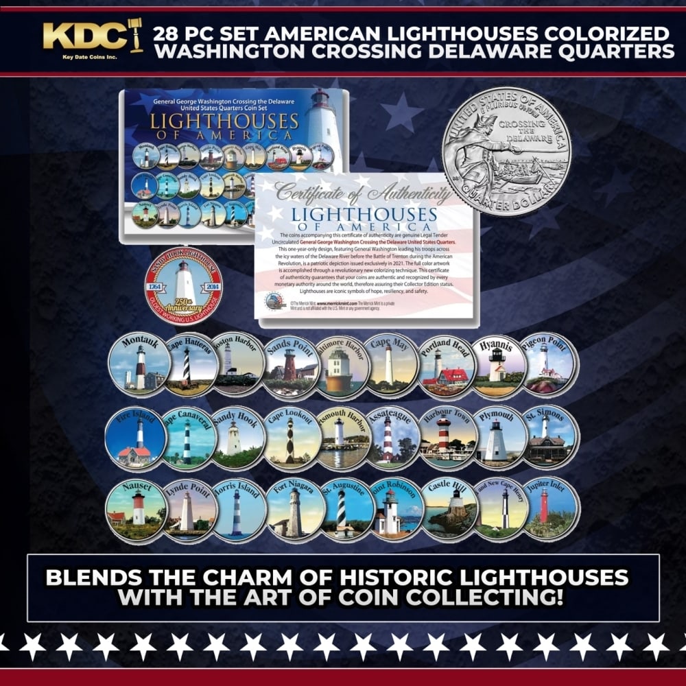28 Pc Set Historic American Lighthouses Colorized Washington Crossing Delaware Quarters Other Toy: 28 Pc Set Historic American Lighthouses Colorized Washington Crossing Delaware Quarters. Discover these exceptional collectibles that blend the charm of historic LIGHTHOUSES with the art of coin colle
