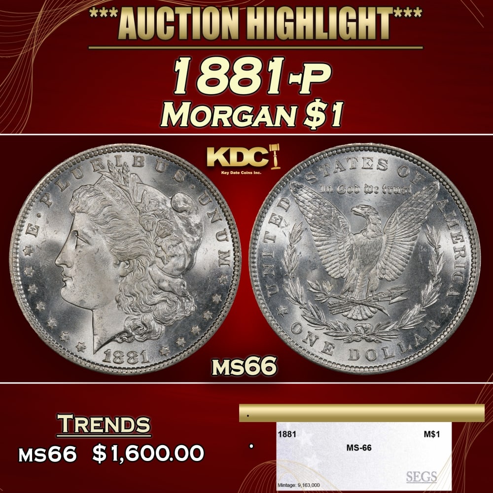 1881-p Morgan Dollar $1 ms66 SEGS: 1881-p Morgan Dollar $1 ms66 SEGS. 0