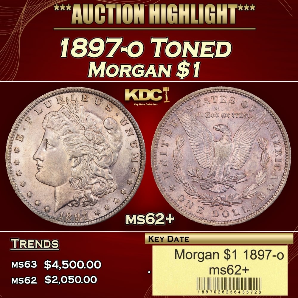 1897-o Morgan Dollar Toned $1 ms62+ USCG (1 of 4)